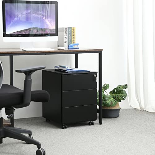 SONGMICS mobilt arkivskab, lsbart, m. 3 skuffer og hjul - matsort stl