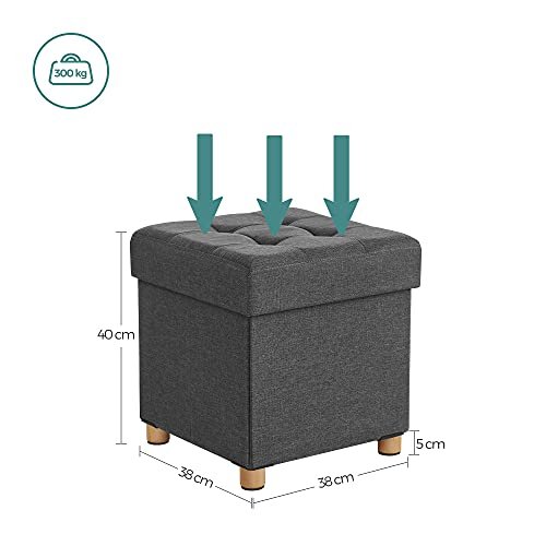 SONGMICS puf, sammenklappelig, m. lg - mrkegr imiteret linned og natur tr (38x38)