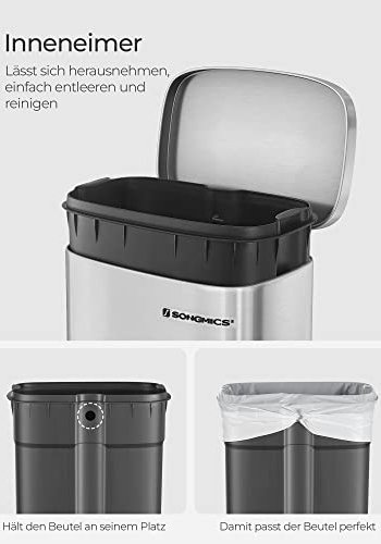 SONGMICS affaldsspand, 30L, m. indvendig plastspand, hngslet lg, lugtsikker - slv stl