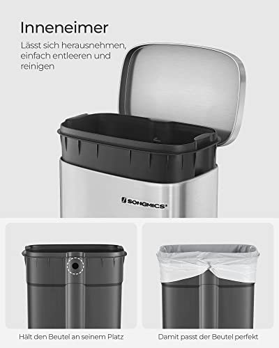 SONGMICS affaldsspand, 30L, m. indvendig plastspand, hngslet lg, lugtsikker - slv stl