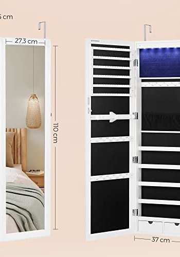 SONGMICS smykkeskab til vg, aflselig, m. spejl og forskellige rum - fljl og hvid MDF