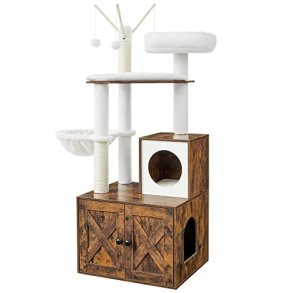 FEANDREA kradsetr, m. affaldsbakke, 3 plyskuglestnger, platform, hule, stol - plys/sisal/brun tr