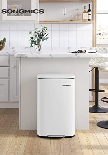 SONGMICS affaldsspand, m. indvendig plastspand, pedal, hngslet lg, bld lukning - hvid stl