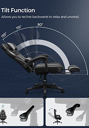SONGMICS gamerstol, m. armln, fodsttte, nakkesttte og lndepude - sort og gr PU og stl