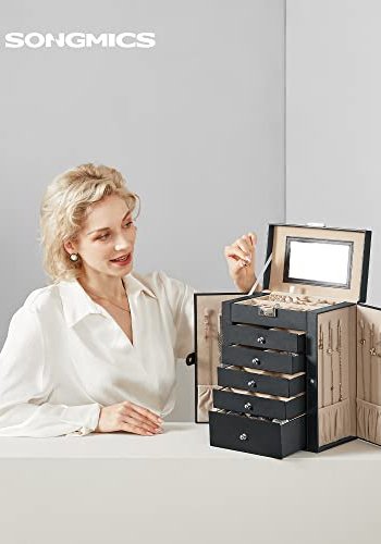 SONGMICS smykkeskrin, lsbar, m. 6 lag, 5 skuffer, spejl - sort MDF