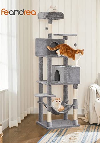 FEANDREA kradsetr, 6 niveauer, 1 stol, 2 huler, 2 pomponer, 1 hngekje - lysegr plys