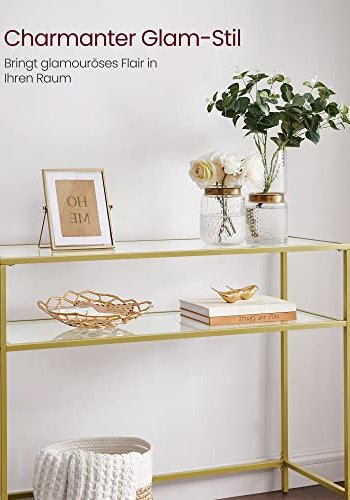 VASAGLE konsolbord, m. 1 hylde - hrdet glas og guld stl (100x35)