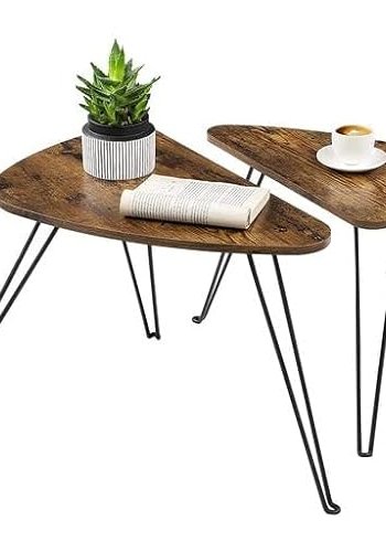 VASAGLE sidebord, trekantet - rustik brun spnplade og sort stl (st med 2)