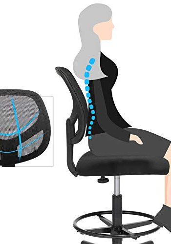 SONGMICS kontorstol, m. 360 graders drejning, justerbar fodsttte, hjdejusterbar, hjul - mesh stof