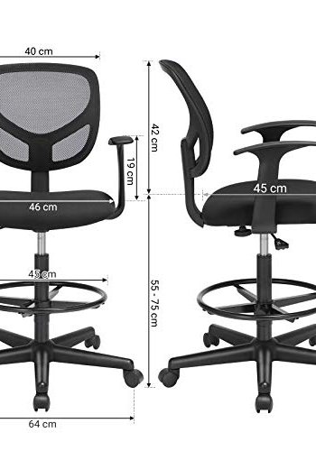 SONGMICS kontorstol, m. armln og justerbar hjde og fodsttte - sort plast og polyester mesh-stof