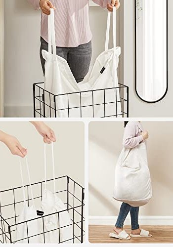 SONGMICS vasketjskurv, sammenklappelig, med aftagelig vaskbar pose - hvid stof og sort stl