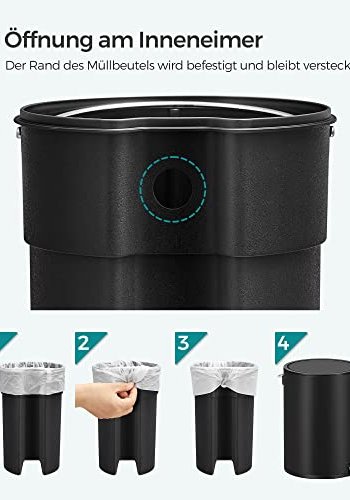 SONGMICS pedalspand, m. indvendig plastspand - sort plast og sort stl