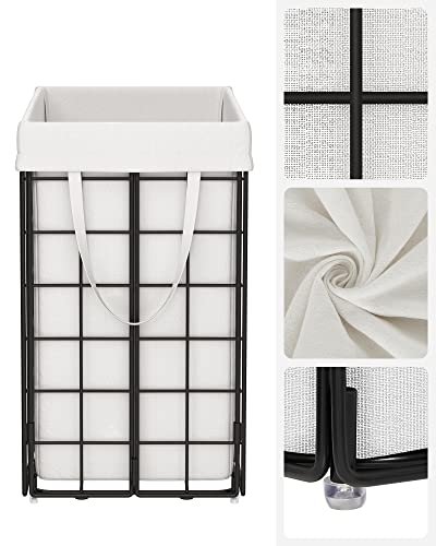 SONGMICS vasketjskurv, sammenklappelig, med aftagelig vaskbar pose - hvid stof og sort stl