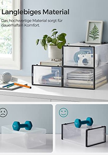 SONGMICS skoreol, stabelbar, foldbar, op til UK strrelse 10.5, m. 18 kasser - klar og sort plastik