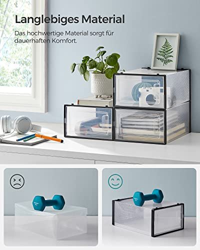 SONGMICS skoreol, stabelbar, foldbar, op til UK strrelse 10.5, m. 18 kasser - klar og sort plastik