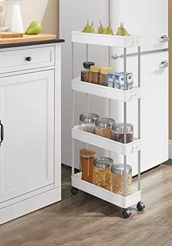 SONGMICS smal rullevogn, m. 4 hylder og hjul - hvid polypropylen og stl