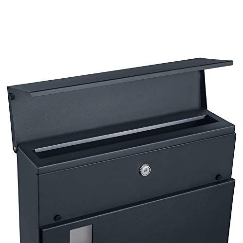 SONGMICS vgmonteret postkasse, lsbar, m. avisholder - antracitgr forzinket stl