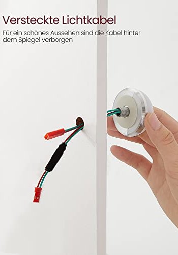 VASAGLE makeup bord, m. spejl, lysprer, 2 skuffer, 3 rum - spejlglas og hvid spnplade (80x40)