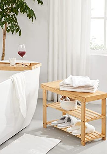 SONGMICS bnk, m. 2 hylder - natur bambus (70x28)