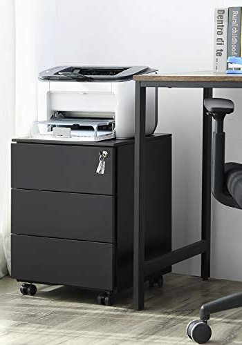 SONGMICS mobilt arkivskab, lsbart, m. 3 skuffer og hjul - matsort stl