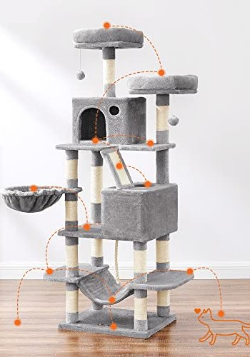 FEANDREA kradsetr, 5 niveauer, 2 stole, 2 huler, 1 kurv, 2 pomponer, 1 hngekje - lysegr plys