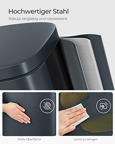 SONGMICS affaldsspand, m. indvendig plastspand, lg, soft close, lugtkontrol - rggr stl