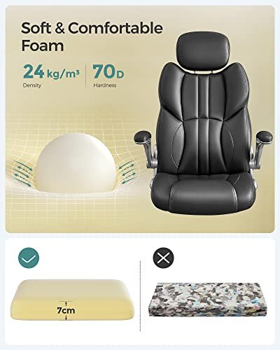 SONGMICS ergonomisk kontorstol, m. armln, vippefunktion, hjul - sort kunstlder
