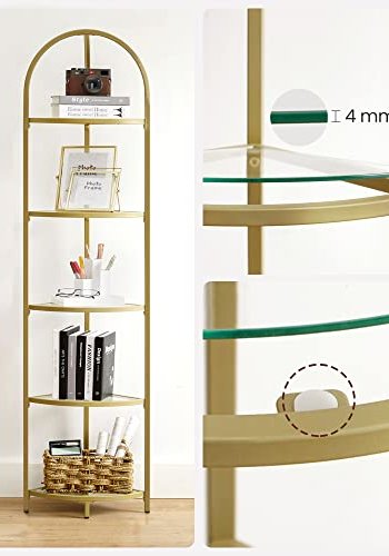 VASAGLE hjrnereol, m. 5 hylder - hrdet glas og guld stl