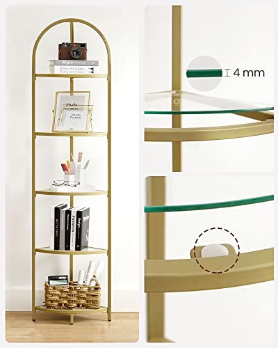 VASAGLE hjrnereol, m. 5 hylder - hrdet glas og guld stl