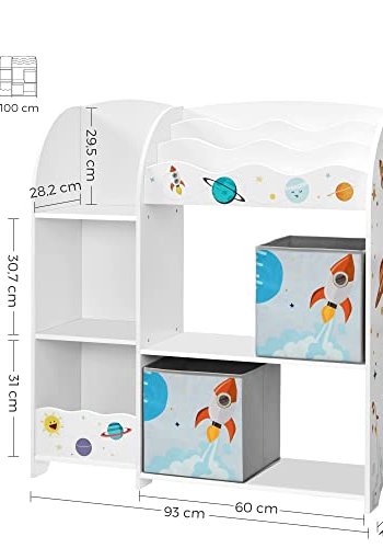 SONGMICS brnereol, m. hylder og 2 opbevaringsbokse - hvid og multifarvet spnplade og stof