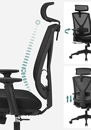 SONGMICS kontorstol, m. fodsttte, lndesttte, justerbar nakkesttte, armln, vippefunktion - sort