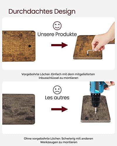 VASAGLE L-formet hjrnehylde - rustik brun spnplade og sort stl (st med 2)