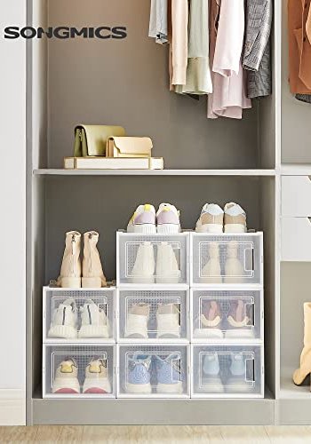 SONGMICS skoske, stabelbar, foldbar, op til UK strrelse 10.5 - klar og hvid plast (st med 8)