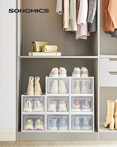 SONGMICS skoske, stabelbar, foldbar, op til UK strrelse 10.5 - klar og hvid plast (st med 8)