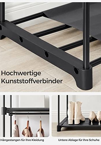 SONGMICS garderobeskab, sammenklappelig, m. 2 bjlestnger og 2 hylder - sort stof og metal