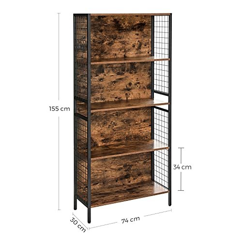 VASAGLE reol, m. 4 S-kroge og 4 hylder - rustik brun spnplade og sort stl