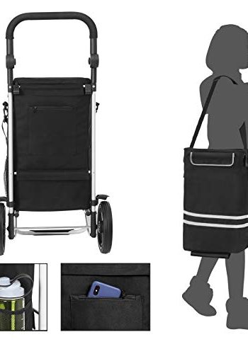 SONGMICS indkbsvogn, 35L, foldbar, isoleret kletaske, aftagelig rygsk, hjul - sort polyester