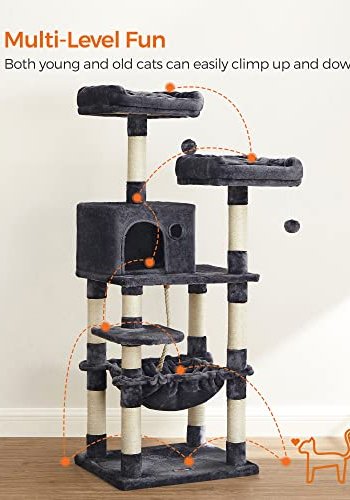 FEANDREA kradsetr, 5 niveauer, 2 platforme, 1 hule, 2 pomponer, 1 hngekje - rggr plys