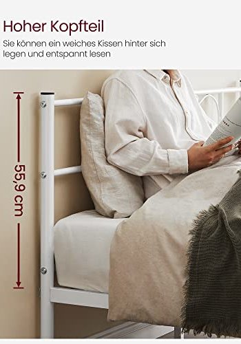 VASAGLE sengeramme, m. sengegavl - hvid stl (140x190)