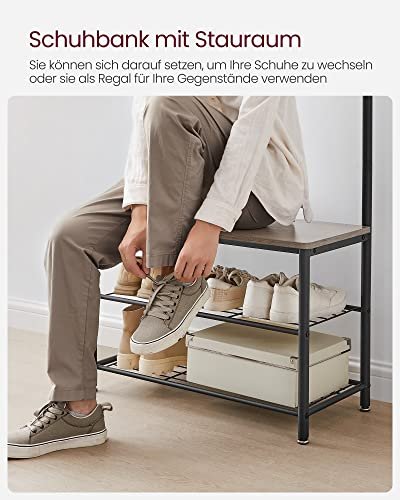 VASAGLE entréopstilling, m. 9 kroge, 3 hylder - greige spnplade og sort stl