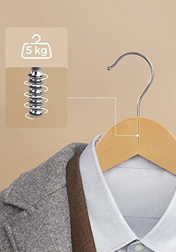 SONGMICS tjbjle, m. skulderhak, skridsikker buksestang, 360° drejekrog - natur tr (st med 20)