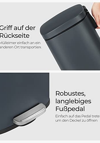 SONGMICS affaldsspand, m. indvendig plastspand, lg, soft close, lugtkontrol - rggr stl