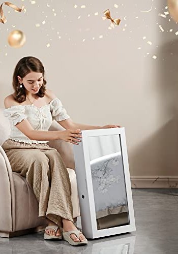 SONGMICS smykkeskab til vg, lsbar, m. spejl - spejlglas og hvid MDF