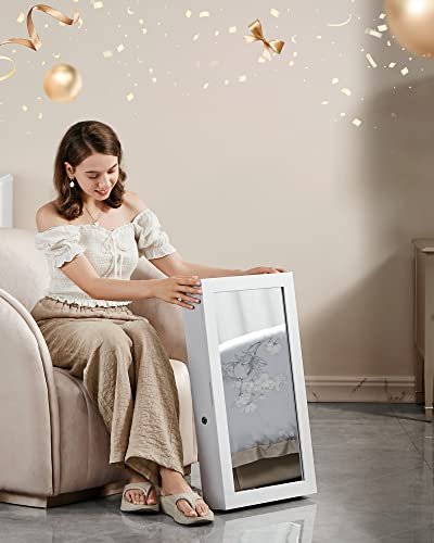 SONGMICS smykkeskab til vg, lsbar, m. spejl - spejlglas og hvid MDF