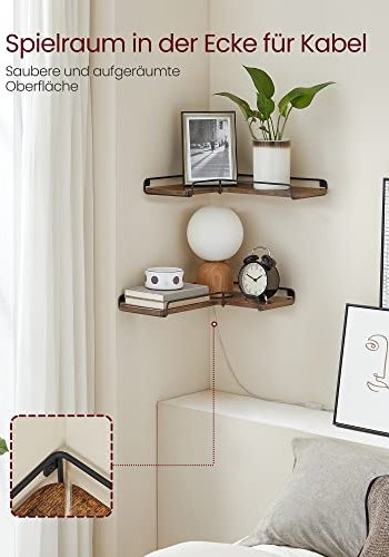 VASAGLE L-formet hjrnehylde - rustik brun spnplade og sort stl (st med 2)