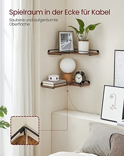 VASAGLE L-formet hjrnehylde - rustik brun spnplade og sort stl (st med 2)