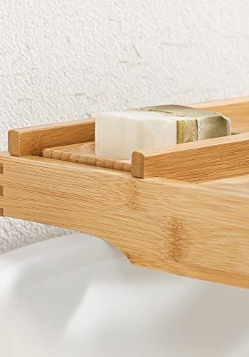 SONGMICS badekarsbakke, udtrkkelig, m. drikkeholder, bogsttte, sbeholder - natur bambus