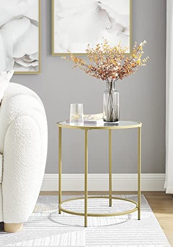 VASAGLE sofabord, rund - hrdet glas og guld stl (50)