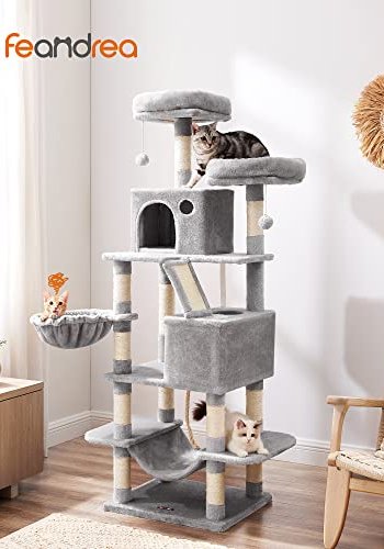 FEANDREA kradsetr, 5 niveauer, 2 stole, 2 huler, 1 kurv, 2 pomponer, 1 hngekje - lysegr plys