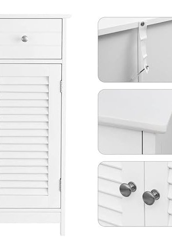 VASAGLE badevrelsesskab, m. 2 lamellger, 1 justerbar hylde og 1 skuffe - hvid MDF